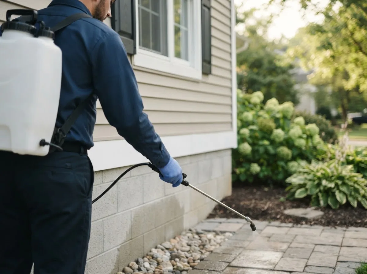 Pest control technician inspecting a home in North Georgetown, OH